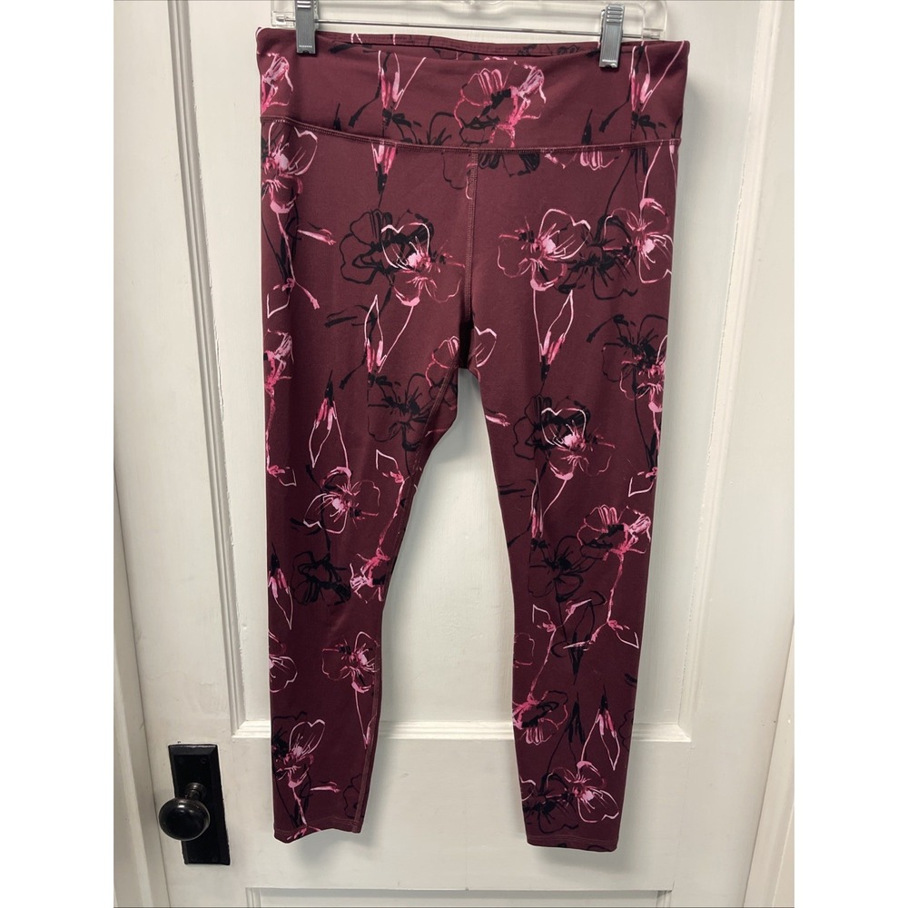 Fabletics Large Salar Printed Powerflex Compression Leggings Maroon Floral